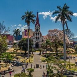 Beautiful aerial view of the main Church in San Jose Costa Rica,
